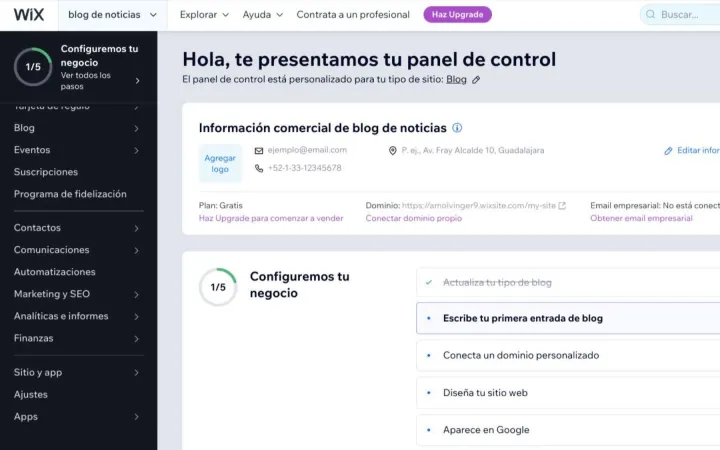 Captura Plataforma Wix