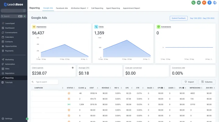 Captura LeadsBase.app
