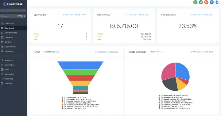 Captura LeadsBase.app