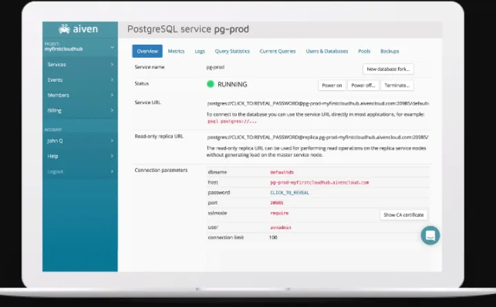 Captura Aiven PostgreSQL