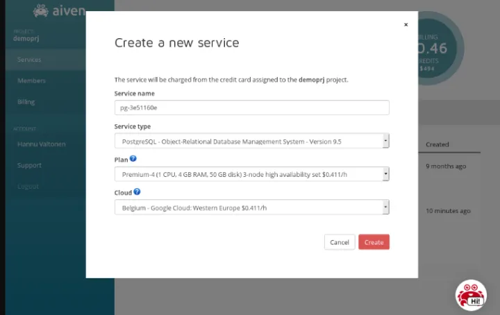 Captura Aiven PostgreSQL