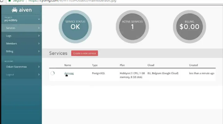 Captura Aiven PostgreSQL