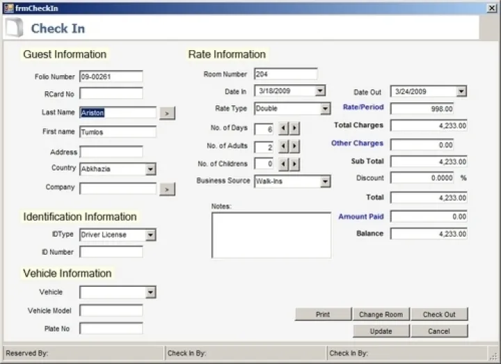 Captura WINHMS Software Hotelería