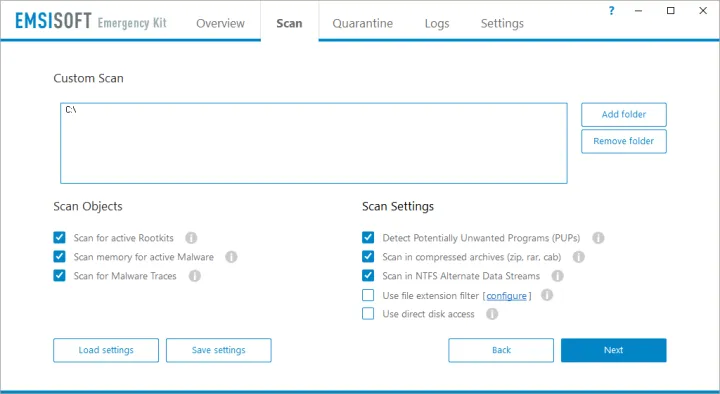 Captura Emsisoft Emergency