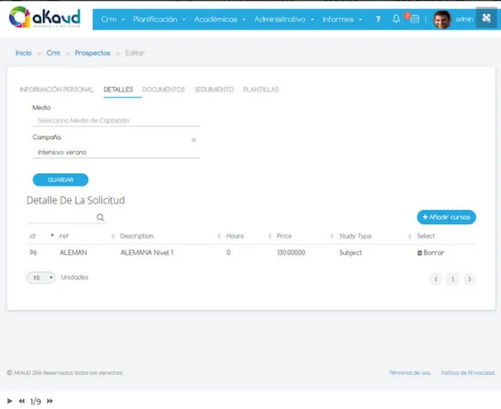 Captura Akaud Gestión de Aula